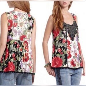 Floral Sleeveless Top with Lace Detail